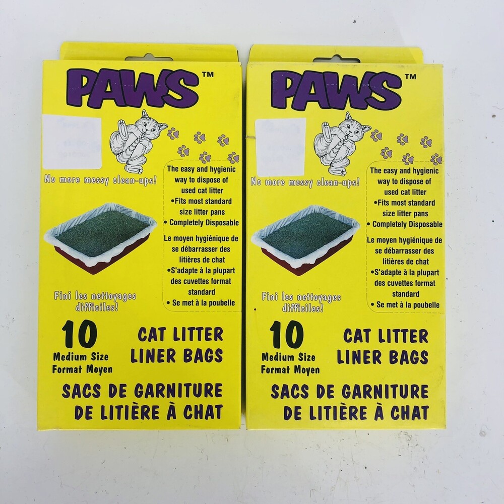 2 Pack PAWS Cat Litter Liner Bags 10 Ct. Each Medium Size Disposable ES 80786